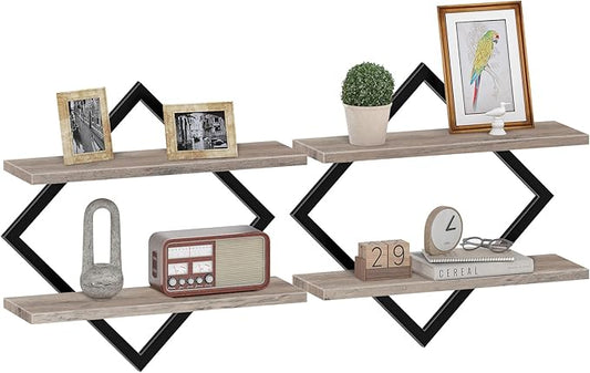 CHOEZON Floating Shelves for Wall, Set of 2 Wall Mounted Shelves, 2-Tier Hanging Shelves, for Living Room, Bedroom, Kitchen, Office, Study, Greige TBJ01P2BG