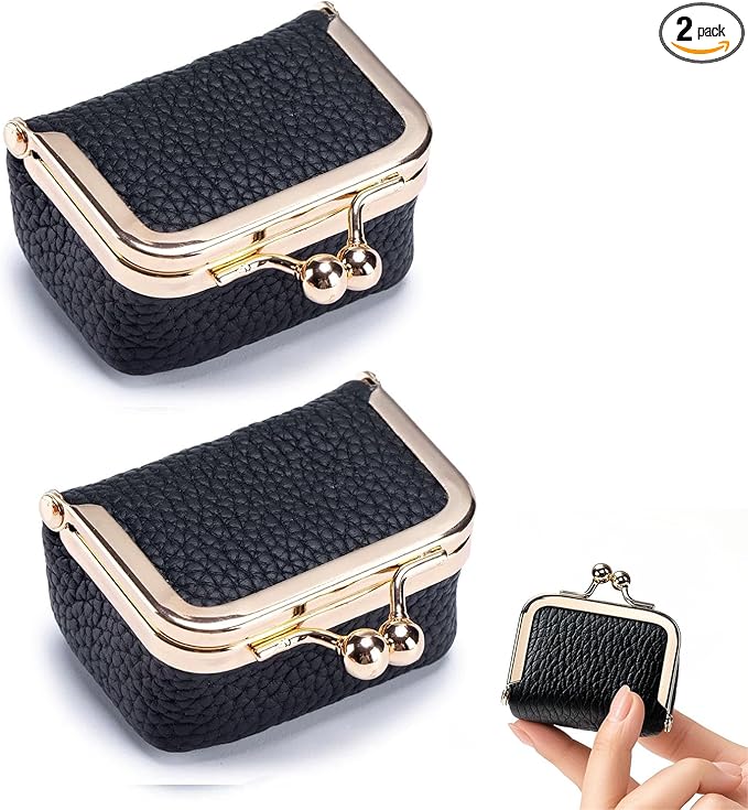 DOMELIFE Genuine travel jewelry case - Vintage Kiss Lock Jewelry Box for Women, Portable Mini Coin Purse Gift with Antique Brass Clasp for Rings and Earrings Necklac (2, BLACK)