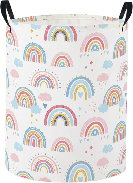 Baby Laundry Basket Baby Nursery Hamper Kids Laundry Basket Toy Storage Bin for Boys Room Decor Gift Baskets for Bedroom Bathroom(Blue Rainbow)