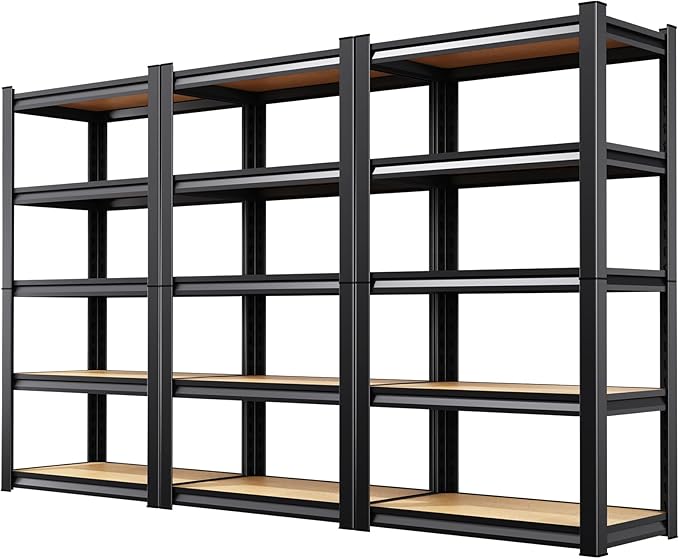 3 Pack Garage Shelving Heavy Duty 5-Tier Storage Shelves, Adjustable Shelving Unit, Utility Garage Organizer Shelf for Basement, Pantry, Kitchen, Warehouse, Supermarket, 12" Dx28 Wx71.2 H