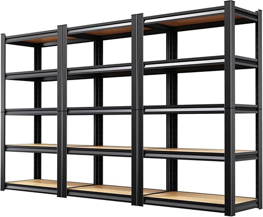3 Pack Garage Shelving Heavy Duty 5-Tier Storage Shelves, Adjustable Shelving Unit, Utility Garage Organizer Shelf for Basement, Pantry, Kitchen, Warehouse, Supermarket, 12" Dx28 Wx71.2 H