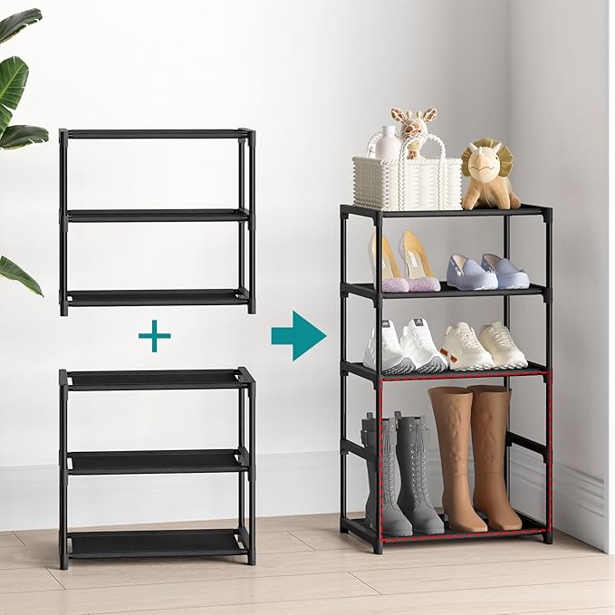 Autonomier 3 Tier Extra Small Shoe Rack (16.3" Wide), Narrow Stackable Shoe Shelf for Kids Toddler Adult, Ultra-Lightweight Shoe Rack Stand for Closet Dorm Bedroom Storage Organizer, Entryway