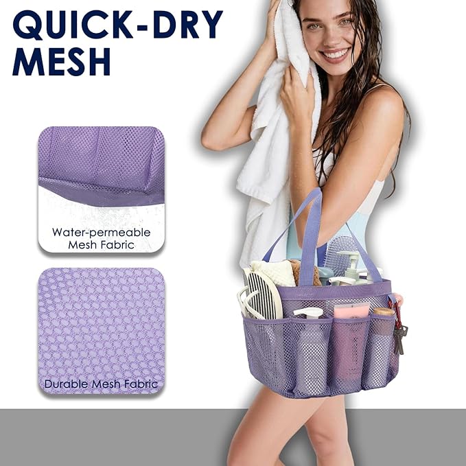 GYEUKHAM Large Mesh Shower Caddy Portable with 8-Pocket for College Dorm Room Essentials,Quick-Dry Handing Shower Basket Tote Bag for Toiletry, Bathroom,Beach,Camp,Gym,Purple