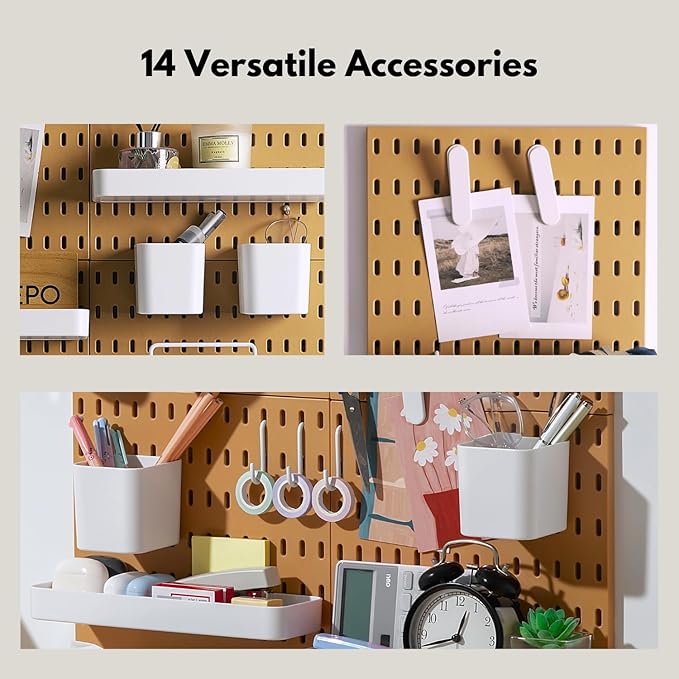 Keepo Peg Board Wall Organizer – Plastic Pegboard Panels, Modular Peg Board Storage System for Home Office, Craft Room, Gaming Setup (Tan Brown, 22″×22″)