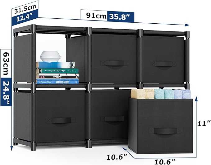 Mavivegue 6 Cube Storage Organizer, Closet Organizers and Storage, Cube Storage Shelf, Easy to Assemble with Storage Drawers, DIY Closet Cube Organizer for Living Room, Bedroom, Dorm Room-Black