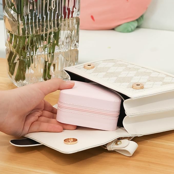 Travel jewelry case,Small Jewelry Box Organizer with Mirror, Gift for Women Girls,3.9"x3.9",Pink,1Pack
