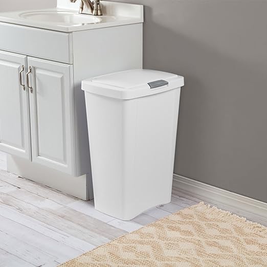 Sterilite 13 Gallon TouchTop Wastebasket Trash Can Garbage Recycle Bin with Titanium Latch for Kitchen, Garage, Basement, or Office, White (12 Pack)