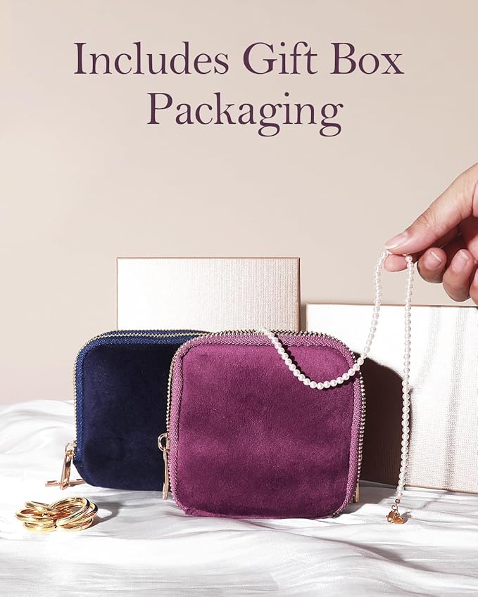 COOLYOUTH Travel Jewelry Case Organizer for Women Portable Jewelry Box with Small Pouches Mini Jewelry Bag for Rings, Bracelets, & Bangles with Smooth Metal Zipper (Plum Purple)