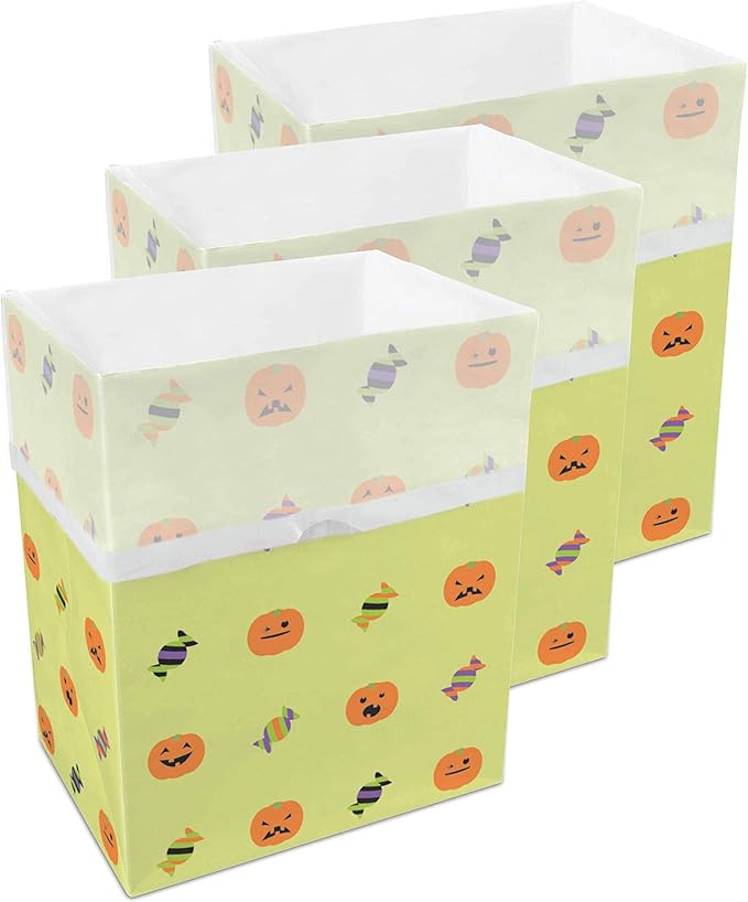Clean Cubes 13 Gallon Disposable Pop-Up Trash Cans (3-Pack) with Fitted Bags – Foldable Garbage & Recycling Bins for Parties, Events & Kitchen (Halloween, 17" H x 13.5" W x 10" D)