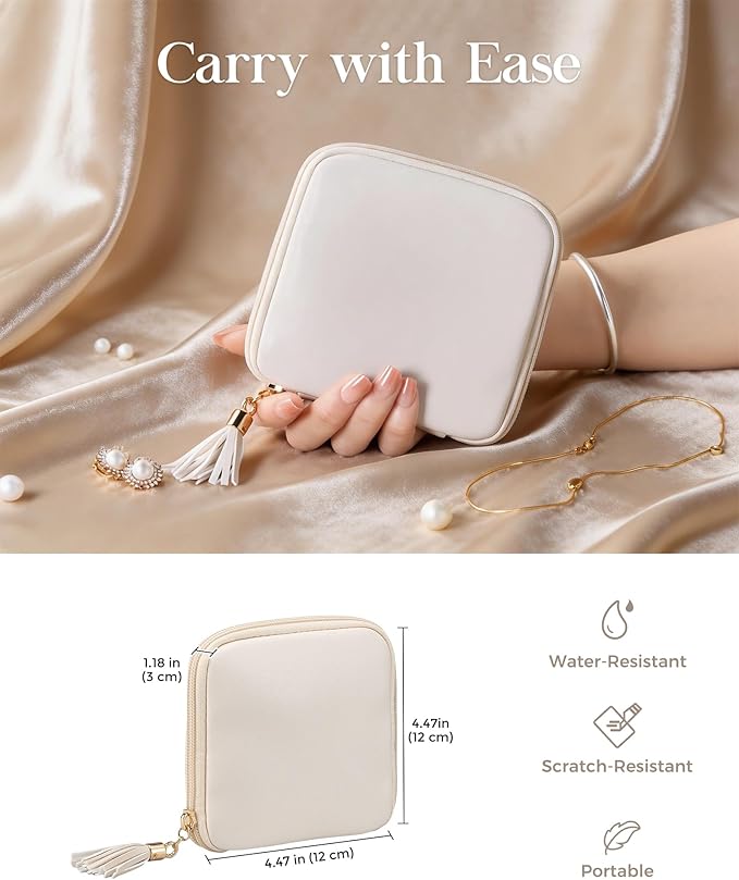 Lolalet Travel Jewelry Case Organizer, Small Jewellery Pouch with Compartments for Storage, Bag for Traveling Women, Packing for Necklaces, Earrings, Bracelets, Gifts for Mom-Cloud White