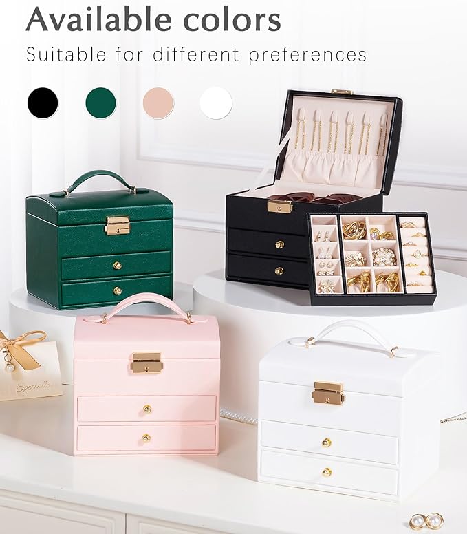Homde Mothers Day Gifts Small Girls Jewelry Box with Lock: 3 Layer Organizer with Removable Tray - Storage for Ring Necklace Earring - Birthday & Return Gifts for Young Women (Graphite Black)