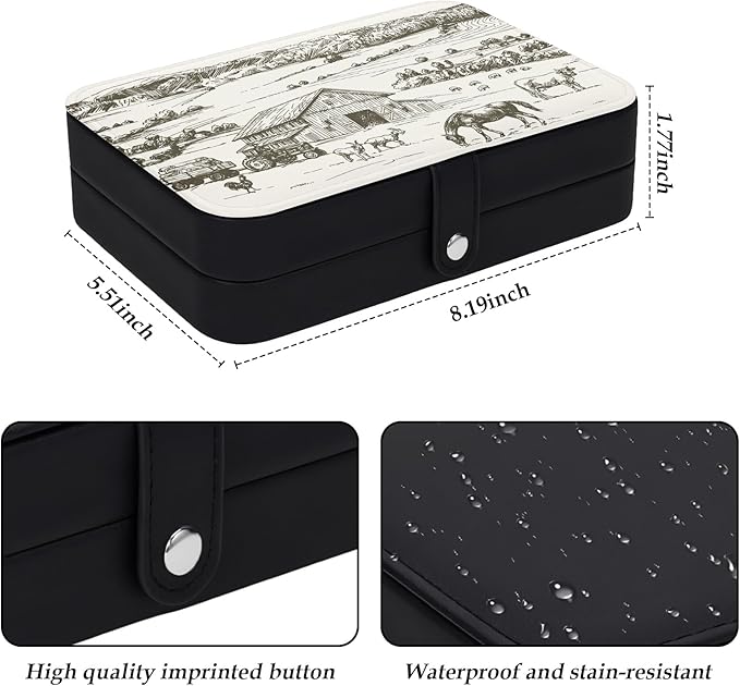 Personalized Travel Jewelry Box Western Farm Animals Portable Small Jewellery Storage Organizer for Women Earring Ring Bracelet Case Gift for Birthday Christmas Valentines Easter