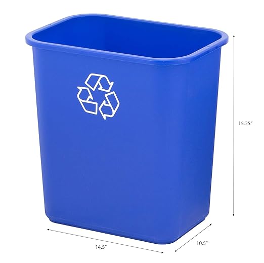 United Solutions 7 Gallon/28 Quart Efficient Recycle Wastebasket | Fits Under Desk | Small, Narrow Spaces in Commercial, Kitchen, Home Office, Dorm | Easy to Clean, 1 Pack, Blue, Model Number: WB0084