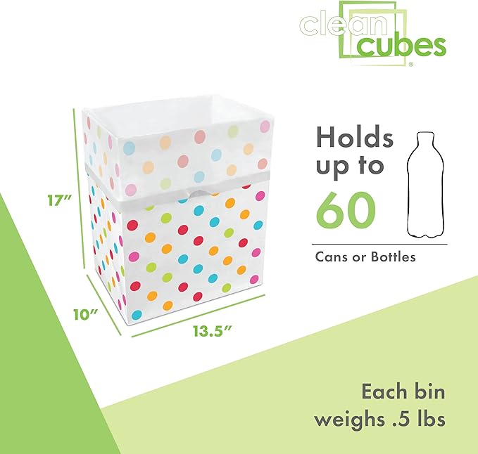 Clean Cubes 13 Gallon Disposable Pop-Up Trash Cans (3-Pack) with Fitted Bags – Foldable Garbage & Recycling Bins for Parties, Events & Kitchen (Polka Dot, 17" H x 13.5" W x 10" D)