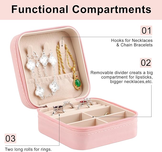 Travel Essentials: Stylish Portable Mini jewelry box, Travel jewelry organizer, Travel jewelry case. Portable jewelry case for travel. Thank you gifts for women, Birthday gifts for girls. (black)