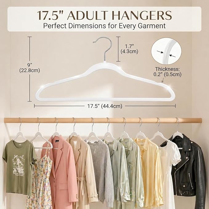 Smarter Plastic Hangers 200 Pack - Thin Hangers Non-Velvet with 360° Swivel Chrome Hook & Notches, Sweater Hanger No Shoulder Bump - Ideal for Dresses, Coats, Shirt, Jacket, Sweater - White