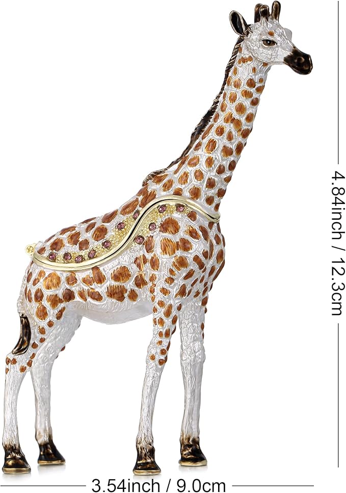 Hand Painted Animal Trinket Box for Home Decor, Hinged Jewelry Organizer Storage, Unique Personalized Collectible Keepsake Figurine Handmade Decorative Ornament Gifts (Giraffe)