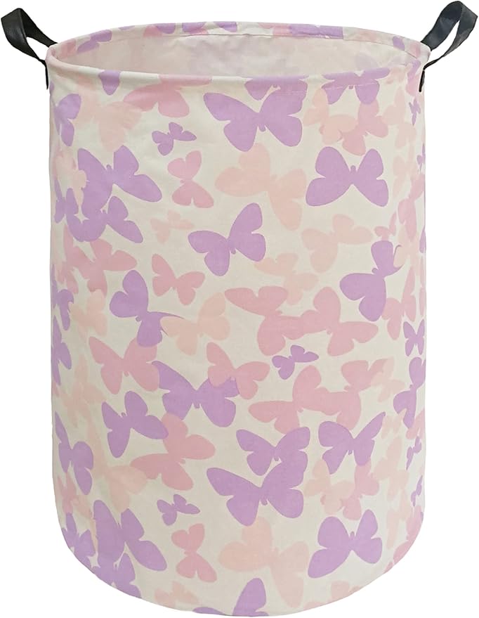 Collapsible Kids Laundry Basket Clothes Hamper, Foldable Storage Organizer Bin, Toy Clothes Storage with Handles for Boys Girls Bedroom, Room Decor Butterfly