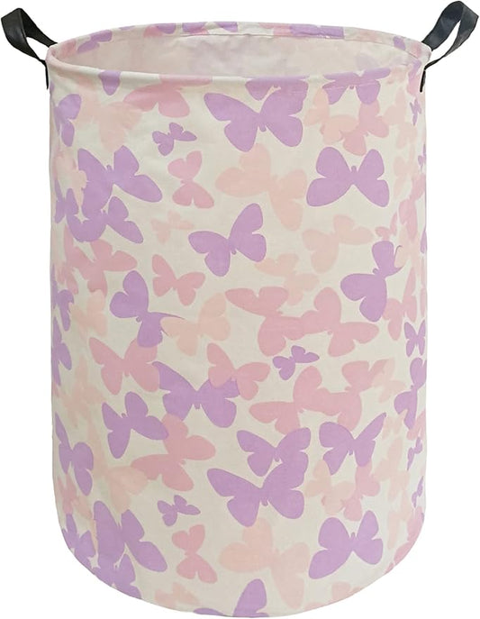 Collapsible Kids Laundry Basket Clothes Hamper, Foldable Storage Organizer Bin, Toy Clothes Storage with Handles for Boys Girls Bedroom, Room Decor Butterfly