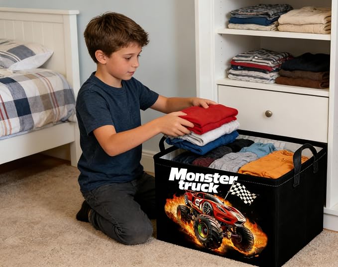 Rectangular Kids Baskets Moster truck Basket Cute Storage Bins Organizer Box Boys Room Decor for Home.(Black racing car)