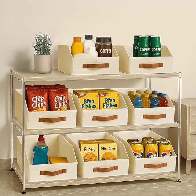 Homsorout Fabric Storage Bins for Organizing - 12 Pack Large Trapezoid Collapsible Storage Bins with Front Handle, Closet Organizers and Storage for Bedroom, Home Shelves, Small Spaces, Beige