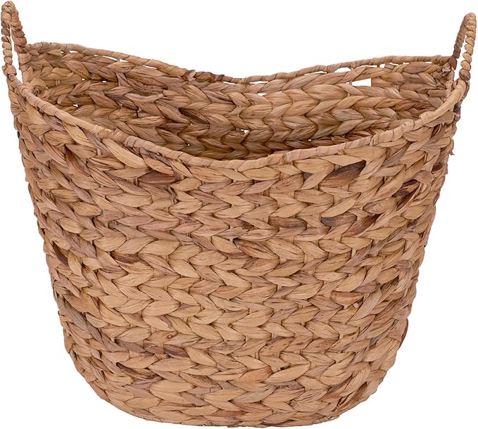Household Essentials ML-4002 Tall Water Hyacinth Wicker Basket with Handles | Natural, Brown, Natural