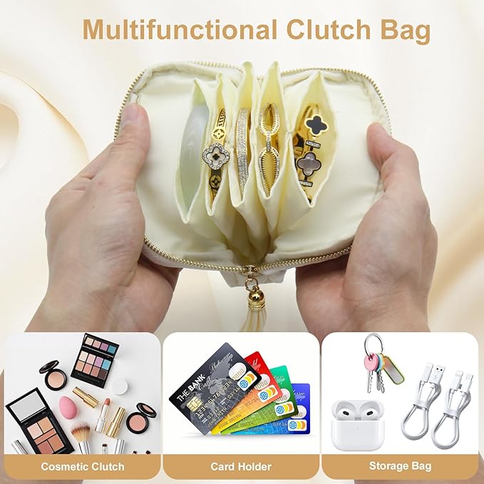 Small Travel Jewelry Case, Mini Jewelry Box, Purse Organizer Pouches for Travel and Everyday Jewelry Organizer Storage (Beige)