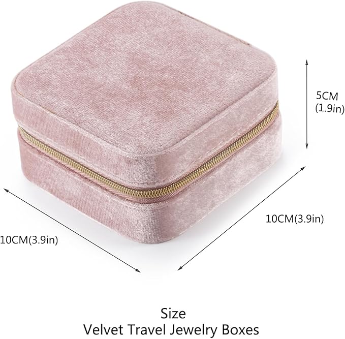 TRODANCE Plush Velvet Travel Jewelry Case Organizer, Small Travel Jewelry Box,Portable Jewelry Box Travel Mini Organizer Portable Display Storage Box For Rings Earrings Necklaces (Pink)