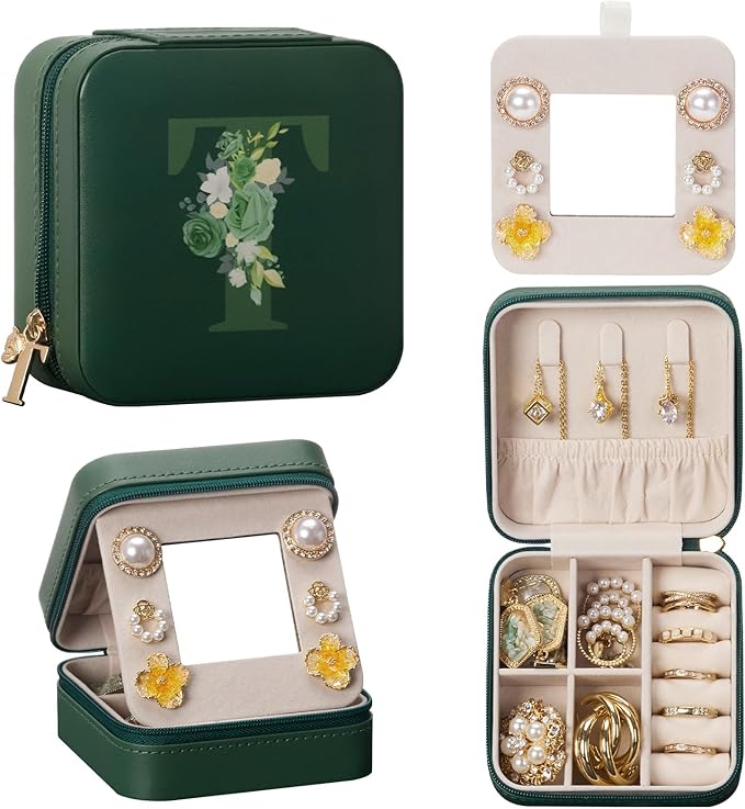 Enthralite Travel Jewelry Box for Gift: Traveling Jewelry Case for Girls Women - Mini Organizer for Necklaces Earrings Green T