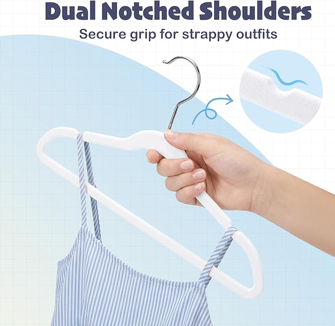 HOUSE DAY 14 Inch Kids Velvet Hangers 50 Pack, Durable Big Kids Hangers for Youth,Teen, Non Slip Kid Felt Hanger, Cute Childrens Hanger for Closet, White