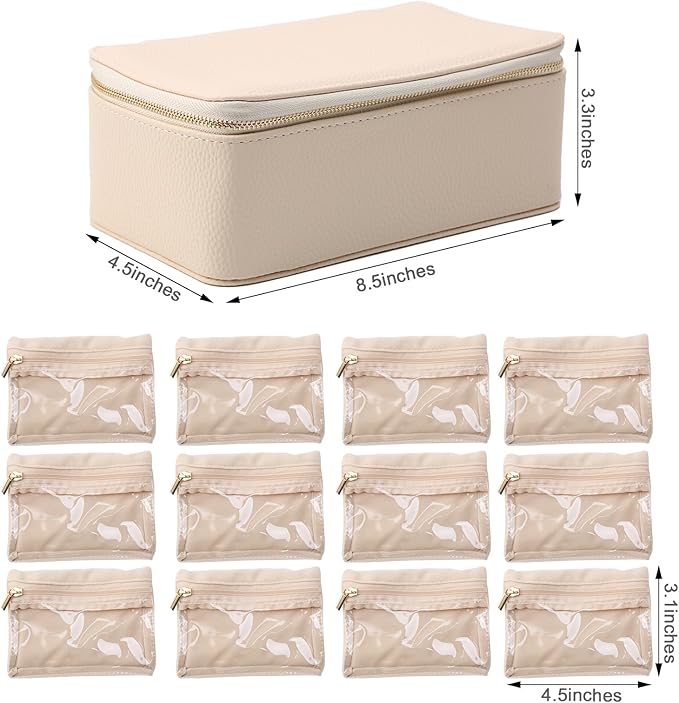 NCONCO Travel Jewelry Box, PU Leather Travel Jewelry Organizer, Portable Travel Jewelry Case with 12pcs Velvet Jewelry Bags for Necklaces Rings Earrings Sorting Storage