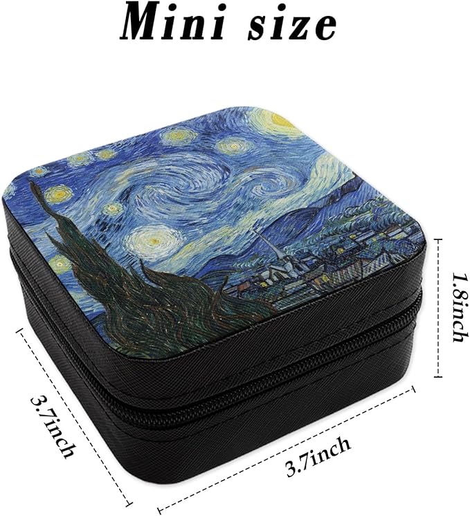 Travel Size Jewelry Case Personalized Jewelry Storage Box Portable Jewellery Box Organiser Jewellery Holders for Ring Necklace Bracelet Earring Women Gifts Van Gogh Starry Night Blue Black