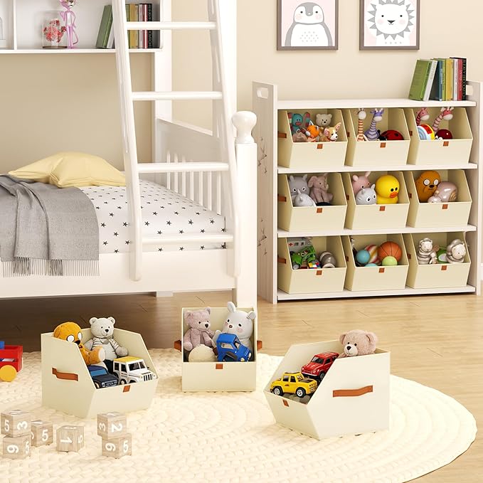 Homsorout Fabric Closet Storage Cubes - 6 Pack Square Storage Bins with Dual Handles for Clothes, Towels, Toys, Cube Storage Organizers for Bedroom, Nursery, Shelves, Closet, Small Spaces, Beige