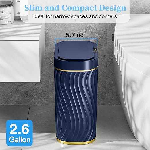 Ogikey Bathroom Small Trash Can with Automatic Touchless Lid, 2.6 Gallon Smart Garbage Can Narrow Waterproof Trash Bin for Bedroom, Office, Living Room