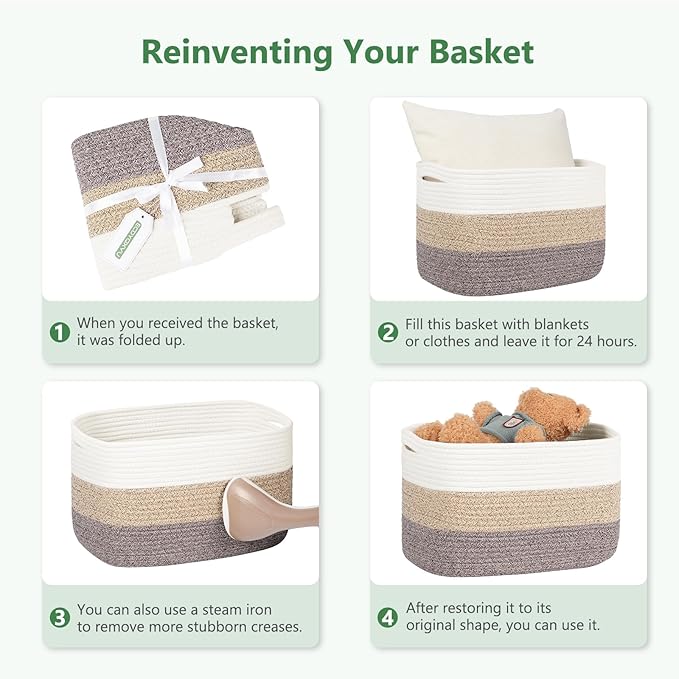 ECDYQXVU Cotton Rope Basket, Storage Baskets with Handle, 15x10x9 Inch Woven Basket for Shelves, Laundry, Towels, Clothes, Books (White 2Pack)