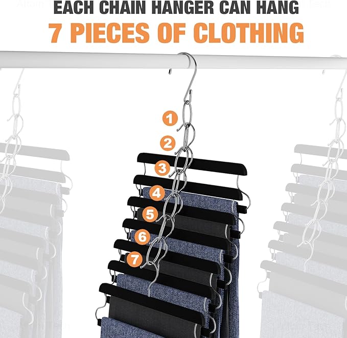 NiHome Clothing Chain Hanger 10-Pack, Metal Closet Organizer Space Saving Hangers with 7 Holes, College Dorm Room Essentials, Closet Organizers & Storage for Home, Office, Cruise & Travel