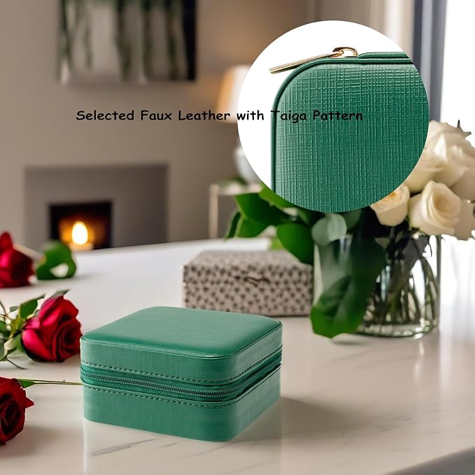Vlando Small Travel Jewelry Box Organizer Display Storage Case for Girls Women Gift Rings Earrings Necklaces, Dark Green