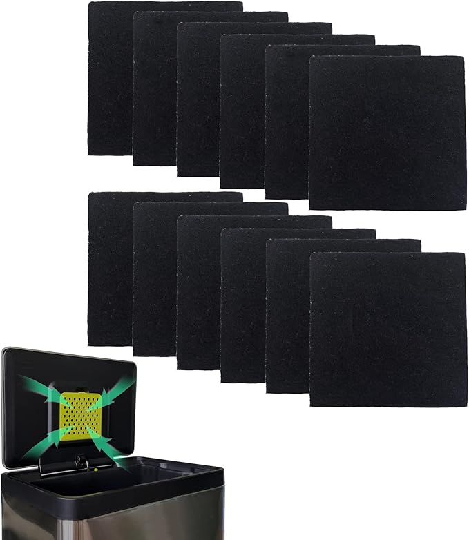 12-Pack Trash Can Odor Absorbing Filter Refills for EKO Trash Cans with Built-in Filter Compartment, Activated Charcoal Deodorizer Compatible with EKO Step and Motion Sensor Trash Cans