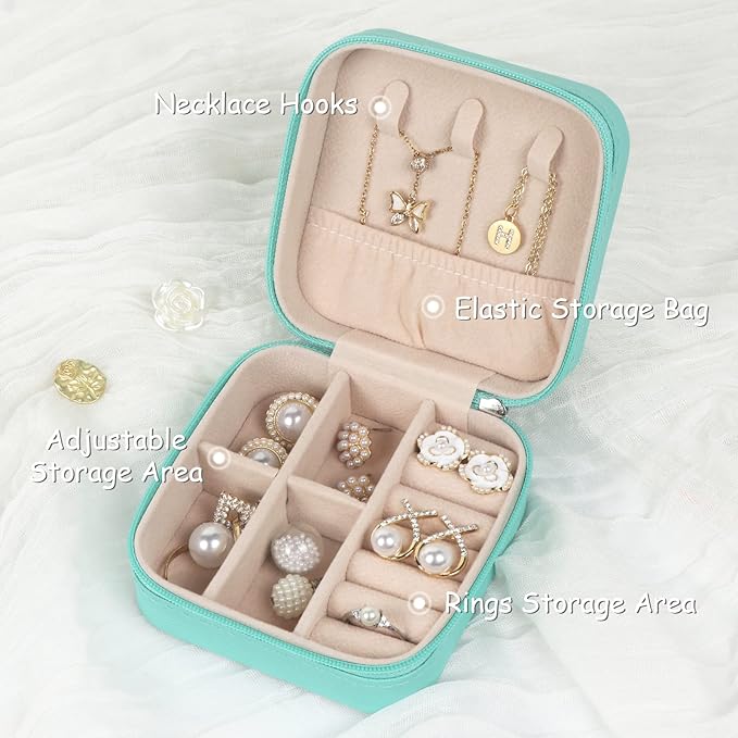 MFXIP Travel Jewelry Case Small Jewelry Box Jewelry Organizer Storage Case Portable PU Leather Mini Jewelry Travel Case for Girls Womens Earring, Necklace, Rings,Bracelets