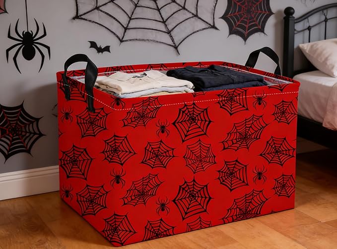 Rectangular Kids Baskets Spider Basket Cute Storage Bins Organizer Box Boys Room Decor for Home.(Red spider)