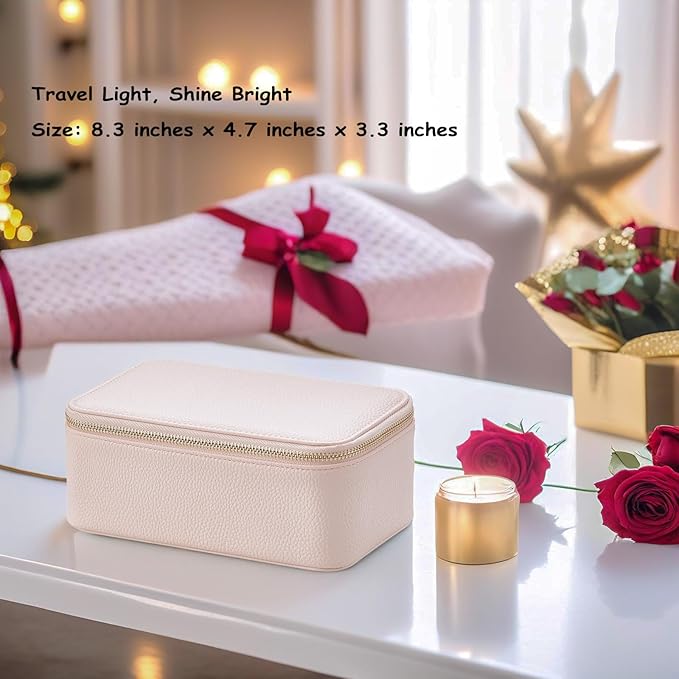 VLANDO Travel Jewelry Box Organizer – Portable PU Leather Jewelry Case with 6/8/12 Zippered Pouches, Compact Storage for Earrings Rings Necklaces Bracelets, Rosy Mauve