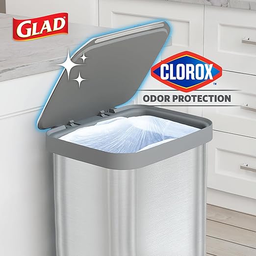 Glad Stainless Steel Step Trash Can, Series 2 with Clorox Protection - Large Metal Kitchen Garbage Bin with Soft Close Lid, Foot Pedal and Waste Bag Roll Holder, 20 Gallon