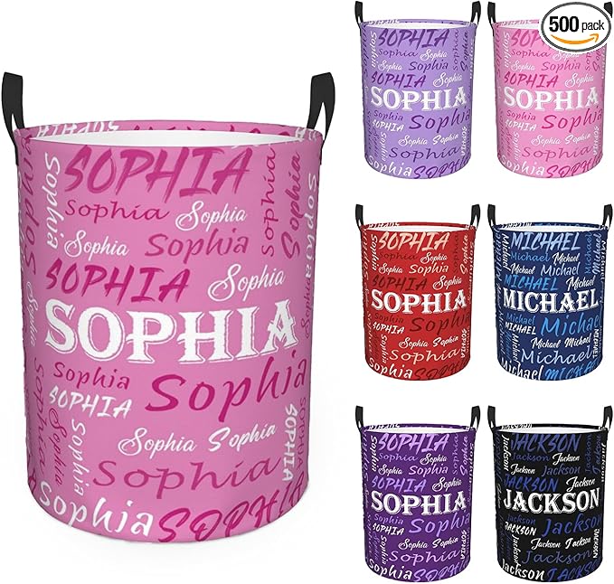 Custom Name Laundry Hamper, Personalized Laundry Basket with Name for Baby Boys Girls, Customized Collapsible Dirty Clothes Hamper Storage with Handles for Bedroom Bathroom Dorm Room Decor
