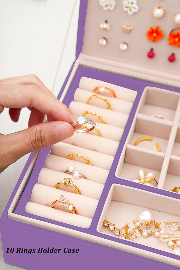 QBestry Girls Jewelry Box for Earrings Jewelry Organizer Box Teen Girls Earrings Organizer Jewelry Box with Earring Holder Organizer Stud Earring Box for Girls Womens Jewelry Case Organizer Purple