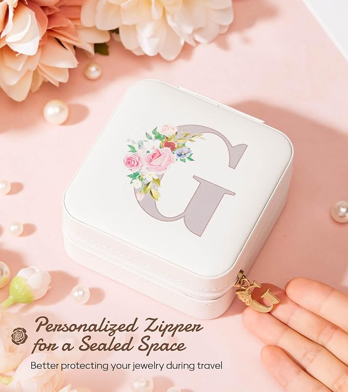 Enthralite Travel Jewelry Box for Girls: Traveling Jewelry Case Gift for Women - Mini Organizer for Necklaces Earrings White G