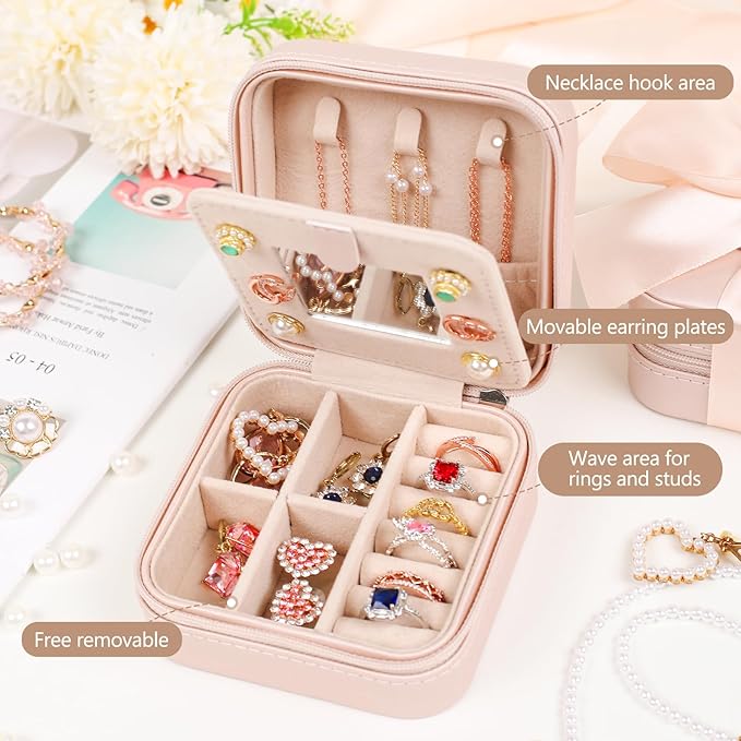 CHMI Bridesmaids Proposal Jewelry Organizer - Personalized Mini Case for Graduation Gifts, Initial Pink