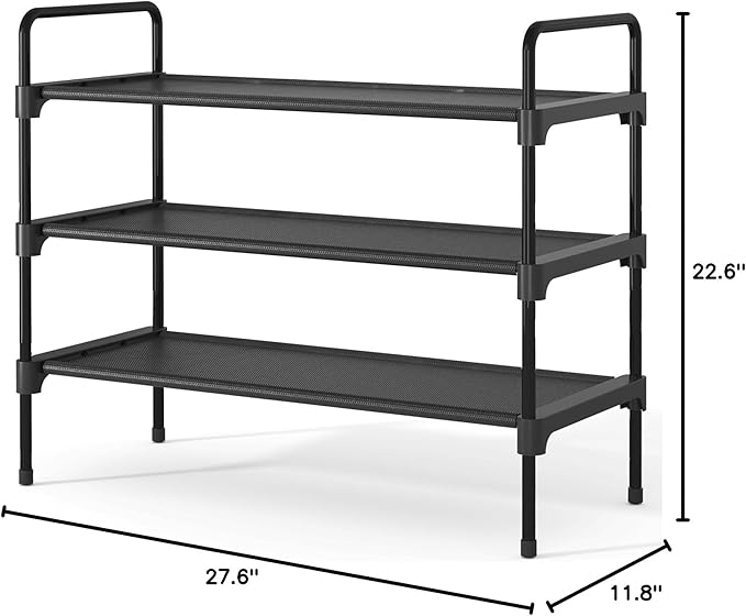 Kitsure Shoe Rack for Closet, Sturdy Shoe Storage for Entryway, Space-Saving Shoe Rack Small and Shoe Shelf, 27.6" Wide, Black