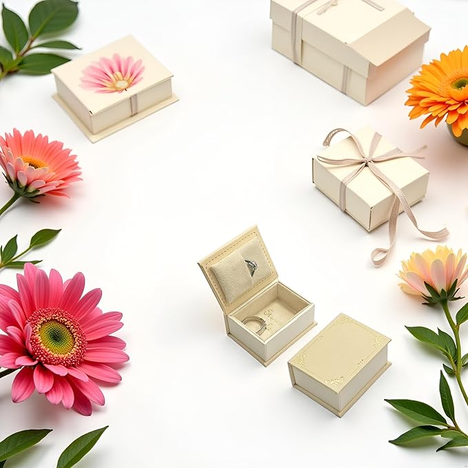 Book Shaped Ring Box - Vintage Engagement Ring Box with Hinged Lid for Proposal Engagement Wedding, Proposal Ring Case -PRB016-Yellow
