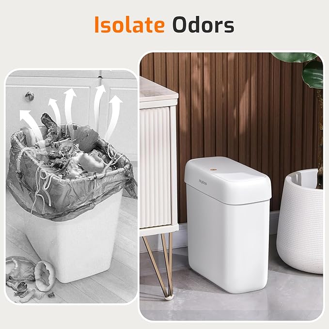 MOPALL 2 Pack Small Bathroom Trash Can with Lid, 3.2 Gallon / 11.5 L & 2.6 Gallon / 10 L Waste Basket with Pop-Up Lid, Slim Plastic Garbage Bin Dog Proof for Kitchen, Bedroom, Office, Toilet, White