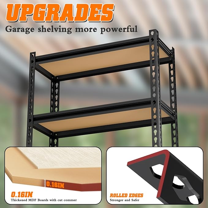 LEVELEVE 5-Tier Storage Shelving Unit, Metal, for Kitchen, Garage, Laundry Room, Adjustable, 35" L x 16" W x 73" H, Rectangular